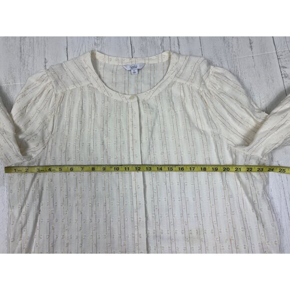 Croft & Barrow Womens XL White Gold Striped Textured Button-Front Blouse - Picture 3 of 16